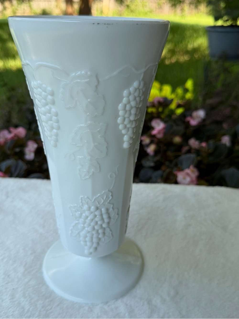 Indiana Glass Co White Embossed Grape Pedestal Vase